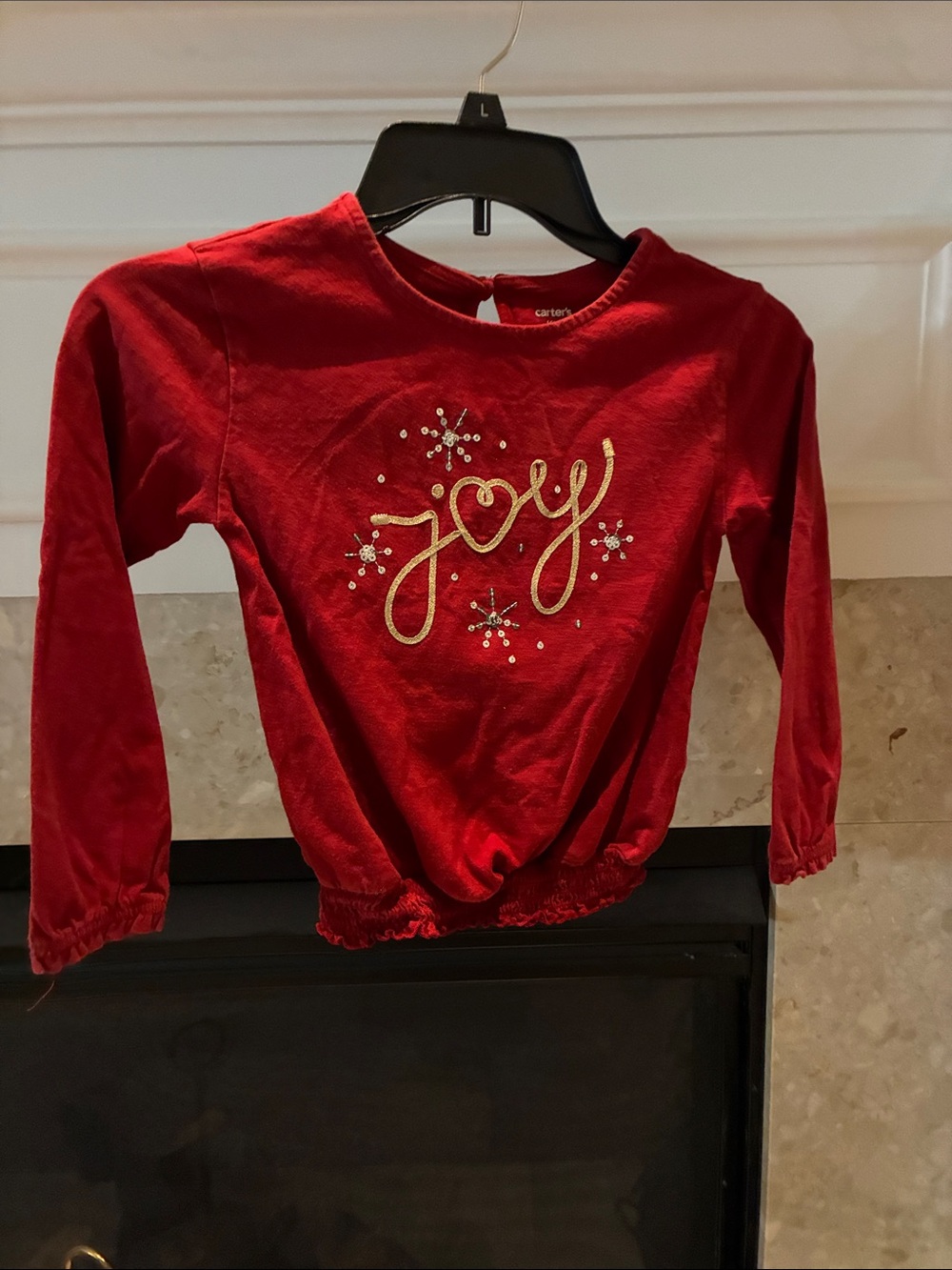 Carter's Red Long Sleeve Top Embellished with Gold 'Joy' Script